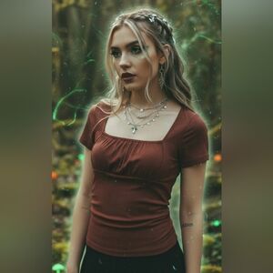 Perfectly Imperfect Y2K Forest Fairy Grunge Babydoll Top Small Brown Fitted Vtg